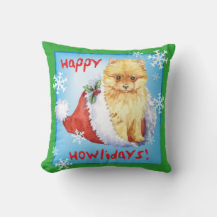 Happy Howliday Pomeranian Throw Pillow