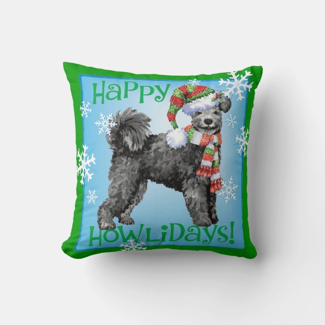 Happy Howliday Pumi Throw Pillow (Front)
