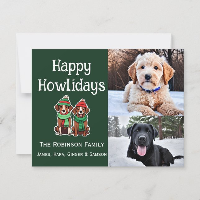 Happy Howliday Two Photo Flat Holiday Card (Front)