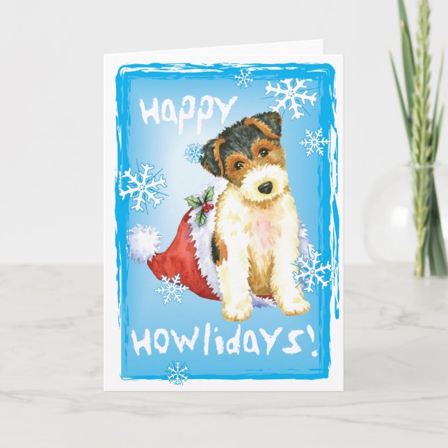 Happy Howliday Wire Fox Terrier Holiday Card (Front)