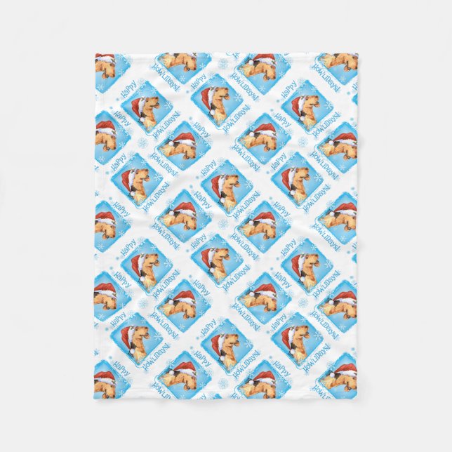 Happy Howlidays Airedale Fleece Blanket (Front)