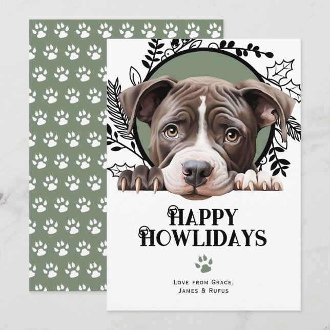 Happy Howlidays American Pit Bull Dog Christmas Holiday Card (Front/Back)