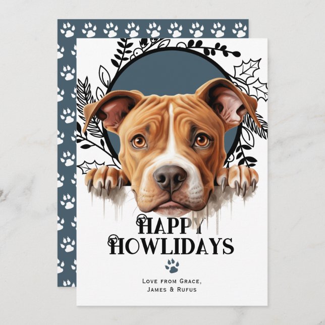 Happy Howlidays American Pit Bull Terrier Holiday Card (Front/Back)