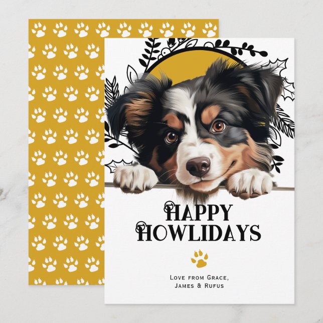 Happy Howlidays American Shepherd Dog Christmas Holiday Card (Front/Back)