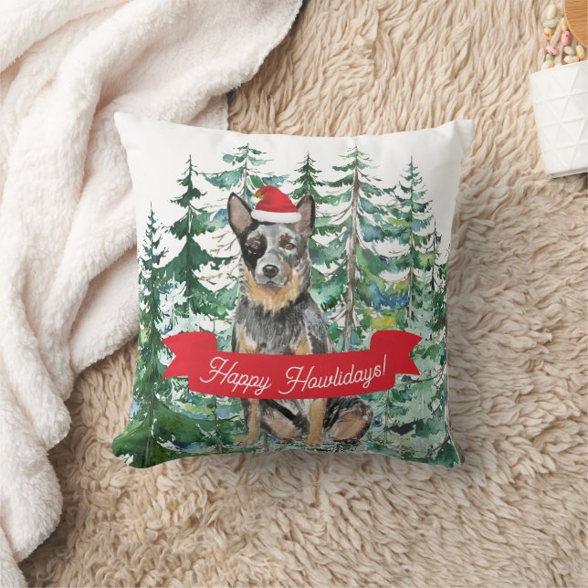 Happy Howlidays Australian Cattle Dog Christmas  Throw Pillow (Blanket)