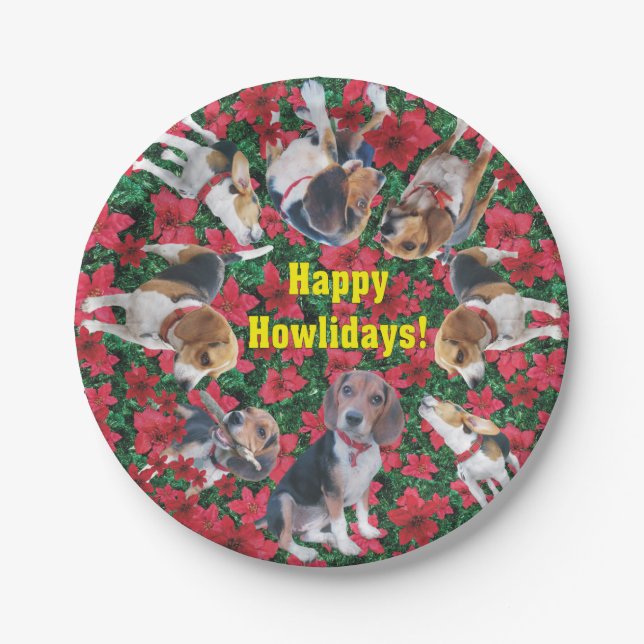 Happy Howlidays Beagle Christmas Paper Plates (Front)