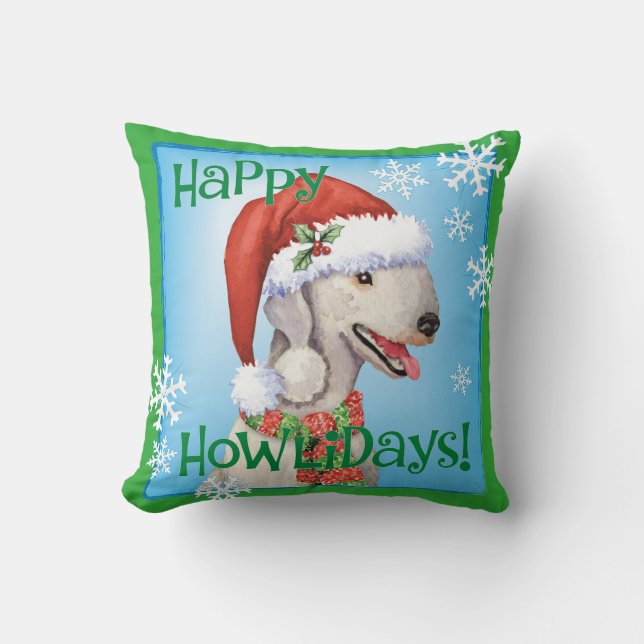 Happy Howlidays Bedlington Terrier Throw Pillow (Front)