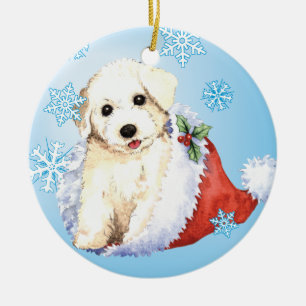 Happy Howlidays Bichon Ceramic Ornament