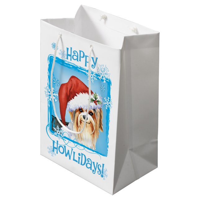 Happy Howlidays Biewer Terrier Medium Cadeau sac (Devant Angle)