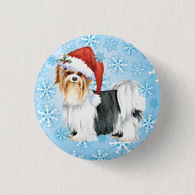 Happy Howlidays Biewer Terrier Pinback Button (Front)