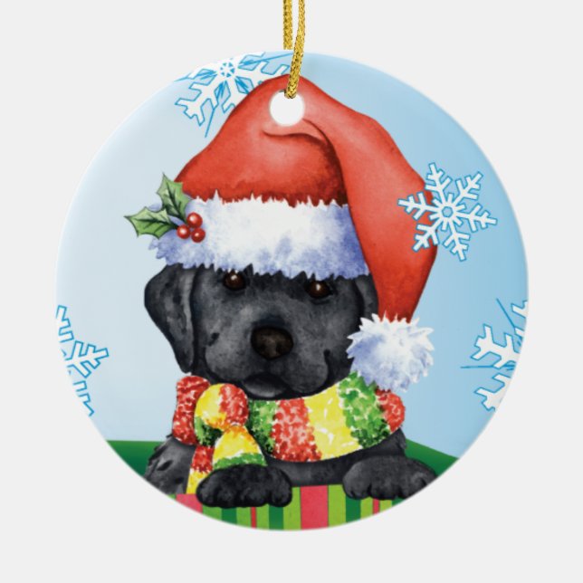 Happy Howlidays Black Lab Ceramic Ornament (Front)