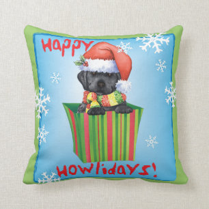 Happy Howlidays Black Lab Throw Pillow