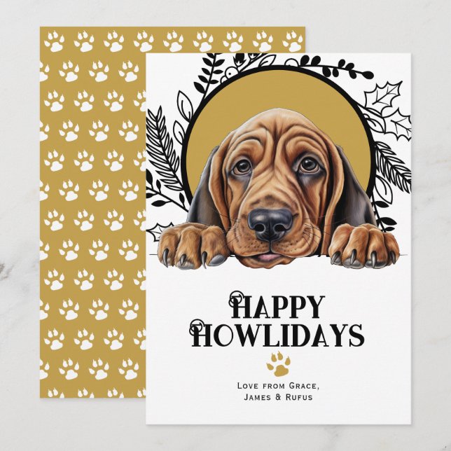 Happy Howlidays Bloodhound Dog Christmas Holiday Card (Front/Back)
