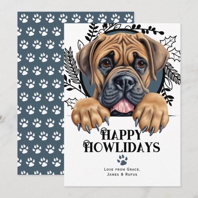Happy Howlidays Boerboel Dog Christmas Holiday Card (Front/Back)