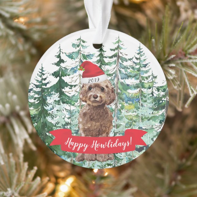 Happy Howlidays Brown Cockapoo Dog Christmas Ornament (Tree)