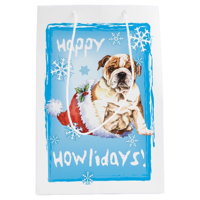Happy Howlidays Bulldog Medium Gift Bag (Front)