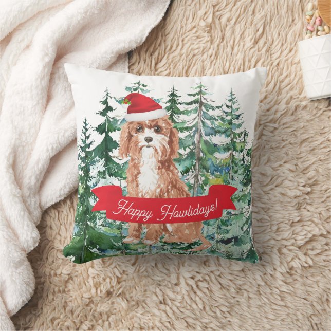 Happy Howlidays Cavapoo Dog Throw Pillow (Blanket)