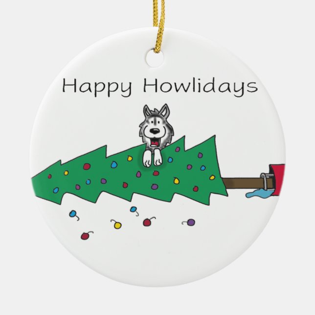 Happy Howlidays Ceramic Ornament (Front)