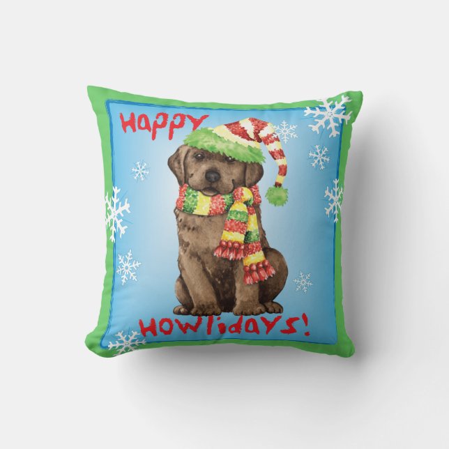 Happy Howlidays Chocolate Lab Throw Pillow (Front)