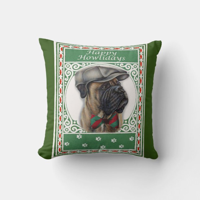 Happy Howlidays Christmas Boxer Dog Holiday Art Throw Pillow (Front)