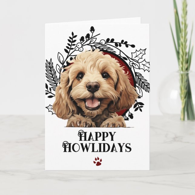 Happy Howlidays Cockapoo Dog Christmas Holiday Card (Front)