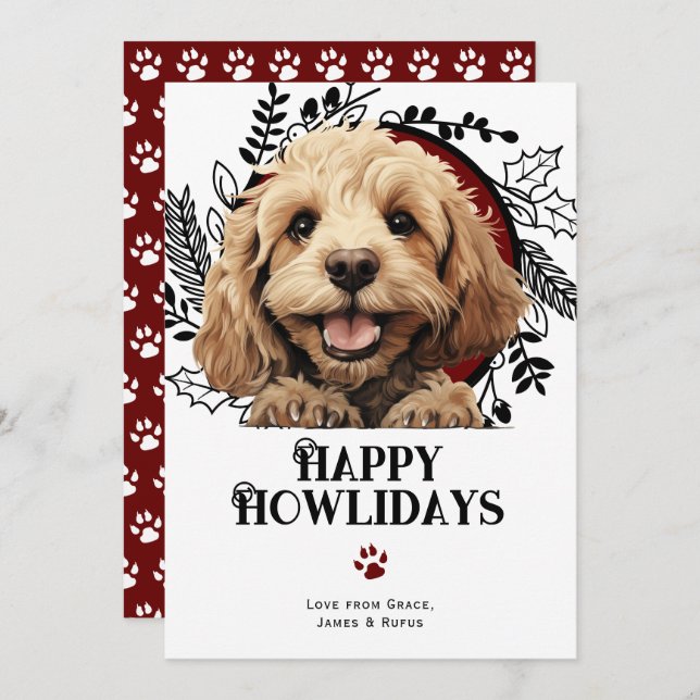 Happy Howlidays Cockapoo Dog Christmas Holiday Card (Front/Back)