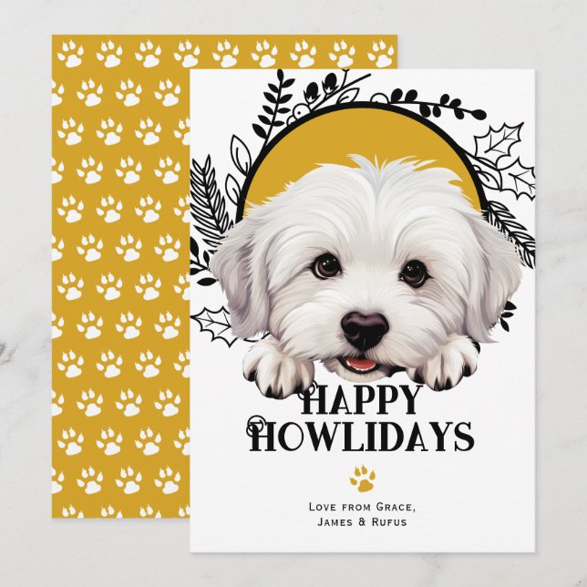 Happy Howlidays Coton De Tulear Dog Christmas Holiday Card (Front/Back)