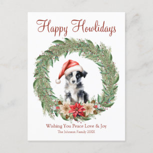 Happy Howlidays Cute Border Collie Dog Holiday Postcard