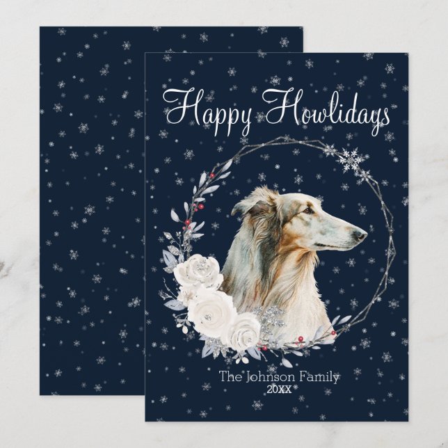 Happy Howlidays Cute Borzoi Dog Holiday Card (Front/Back)