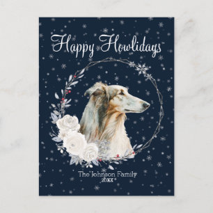 Happy Howlidays Cute Borzoi Dog Holiday Postcard