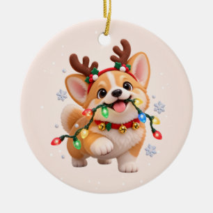 Happy Howlidays Cute Corgi Ceramic Ornament