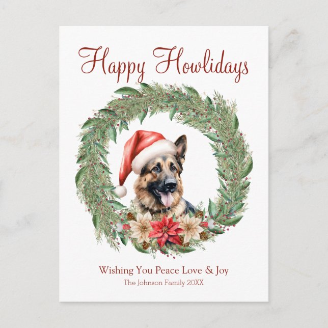 Happy Howlidays Cute German Shepherd Dog Holiday Postcard (Front)