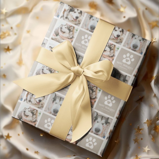 Happy Howlidays Cute Photo Grid Dog Christmas Wrapping Paper (Creator Uploaded)