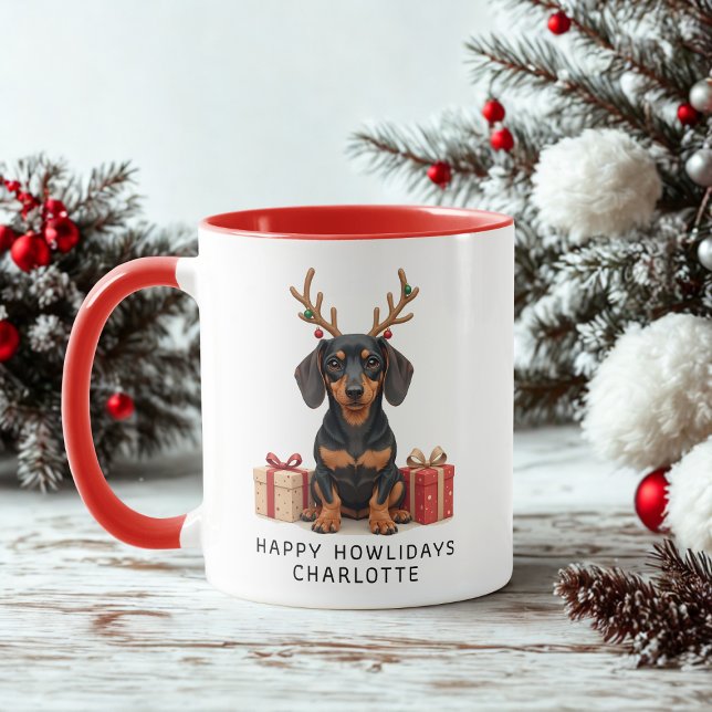 Happy Howlidays Dachshund Personalized Christmas Mug (Creator Uploaded)