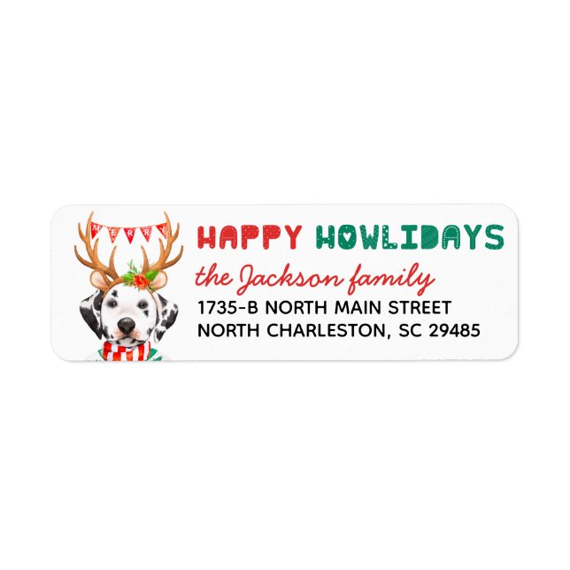 Happy Howlidays Dalmatian Dog Return Address (Front)
