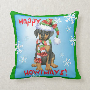 Happy Howlidays Doberman Throw Pillow