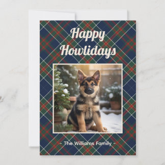 Happy Howlidays Dog Blue Plaid Christmas Holiday Card
