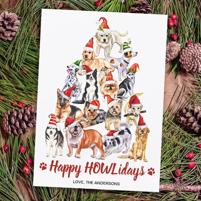 Happy HOWLidays Dog Lover Christmas Tree Dogs Holiday Card (Creator Uploaded)