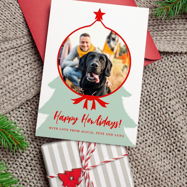 Happy Howlidays dog photo red Christmas Holiday Card (Creator Uploaded)