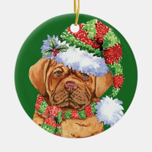 Happy Howlidays Dogue Ceramic Ornament (Front)