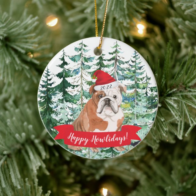 Happy Howlidays English Bulldog Dog Christmas Orna Ceramic Ornament (Tree)
