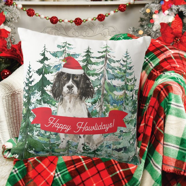 Happy Howlidays English Springer Spaniel Throw Pillow (Creator Uploaded)
