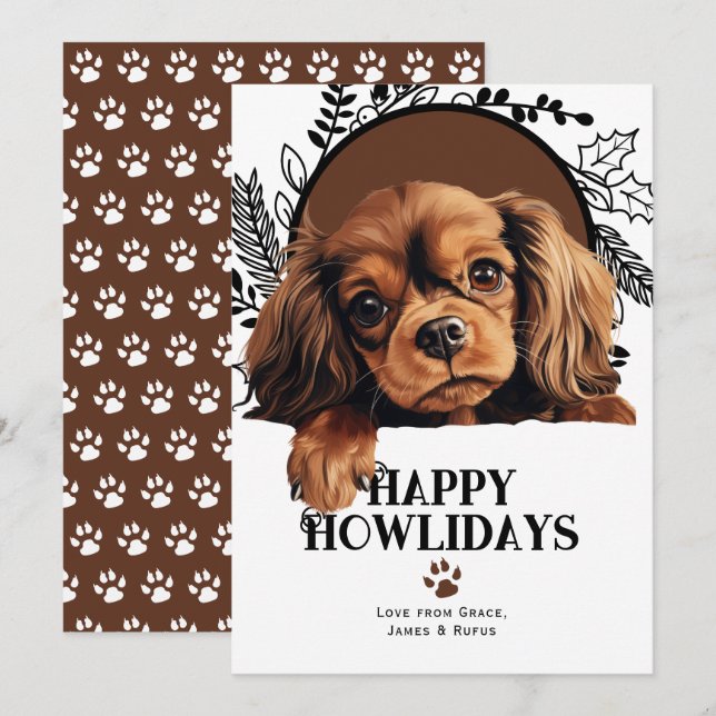 Happy Howlidays English Toy Spaniel Dog Christmas Holiday Card (Front/Back)