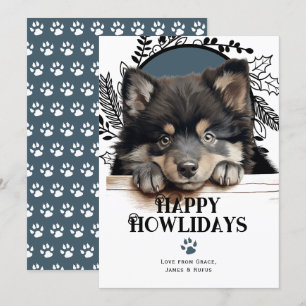 Happy Howlidays Finnish Lapphund Dog Christmas Holiday Card