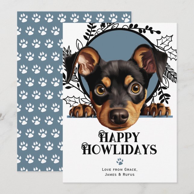 Happy Howlidays German Pinscher Dog Christmas Holiday Card (Front/Back)