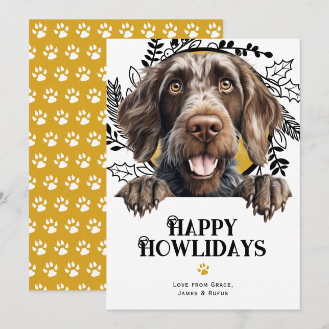 Happy Howlidays German Wirehaired Pointer Dog Holiday Card (Front/Back)