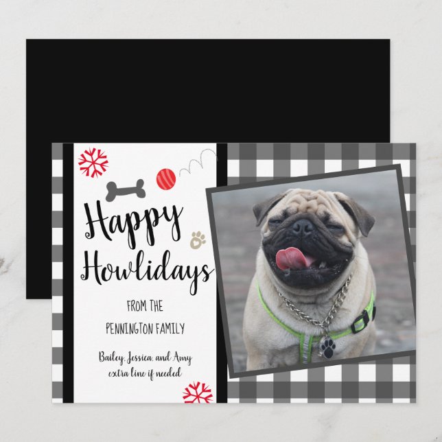 Happy Howlidays Gingham Dog Christmas Holiday Card (Front/Back)