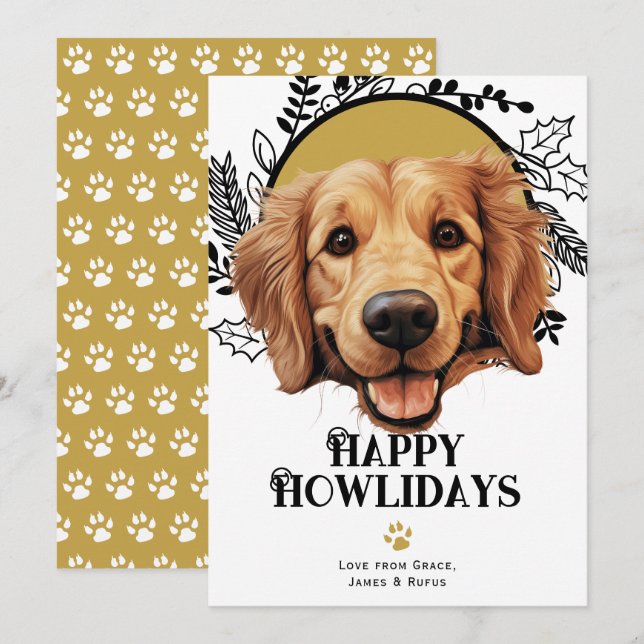 Happy Howlidays Golden Retriever Dog Christmas  Holiday Card (Front/Back)