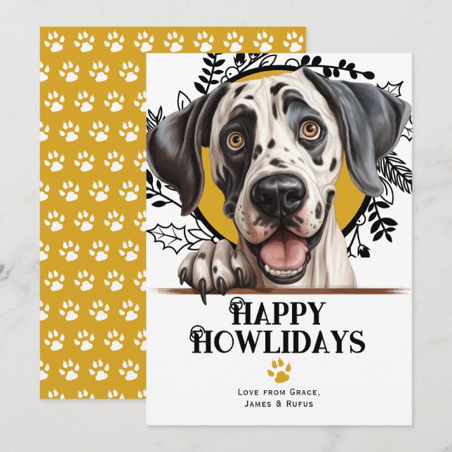 Happy Howlidays Great Dane Dog Christmas Holiday Card (Front/Back)