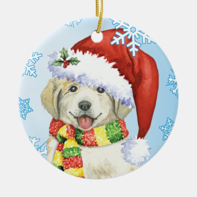 Happy Howlidays Great Pyrenees Ceramic Ornament (Front)